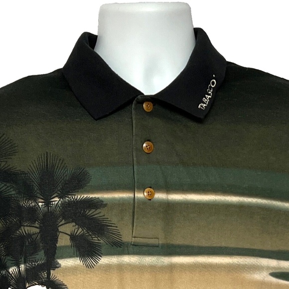 Vintage Tabasco Polo Shirt Hot Sauce All Over Print Ocean Sunset XL Blue Green - Picture 2 of 7